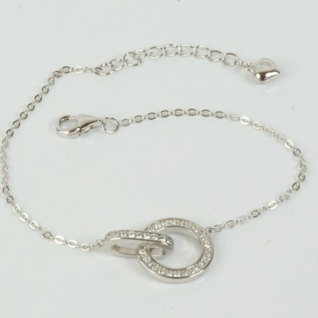 Sterling Silver/CZ Open Circle and Interlocking Bar Bracelet